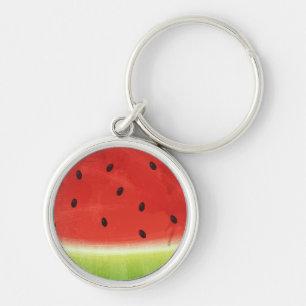 Söt akvarell-vattenmelon jättekul skiva rund silverfärgad nyckelring