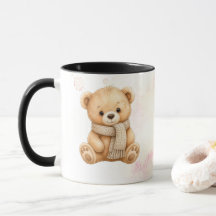 Söt akvarell vinter nallebjörn rosa stänk kaffe