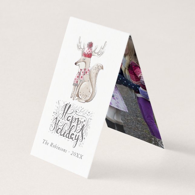 Söt akvarell Vinterräv jul foto Kort (Framsida)