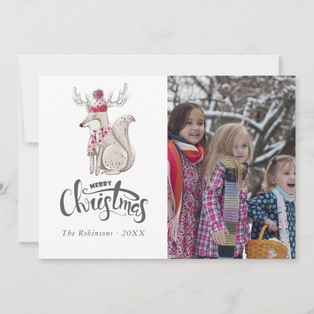 Söt akvarell Vinterräv julfoto Julkort (Framsida)