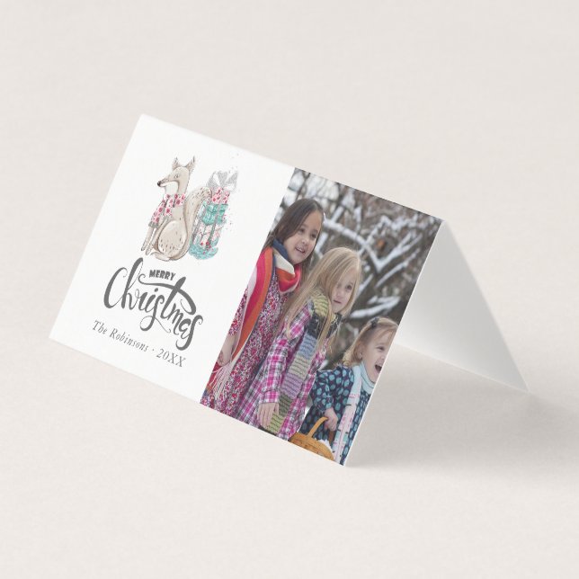 Söt akvarell Vinterräv julfotografi Kort (Framsida)