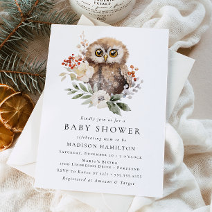 Söt akvarell vinteruggla baby shower inbjudningar