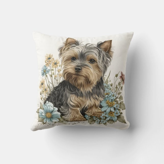 Söt akvarell Yorkshire Terrier valp Kudde (Baksida)