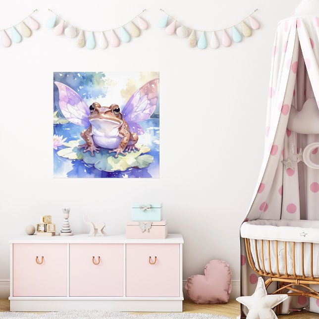 Söt akvarellälva Groda | Flickors Nurseries Konst Poster (fairy frog nursery art. girls bedroom wall decor. cottagecore baby room. fairycore kids decor)