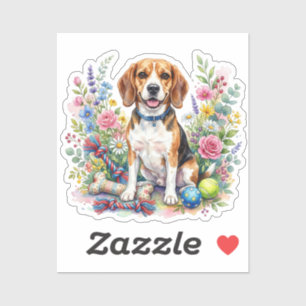 Söt akvarellbeagle i blommor klistermärken