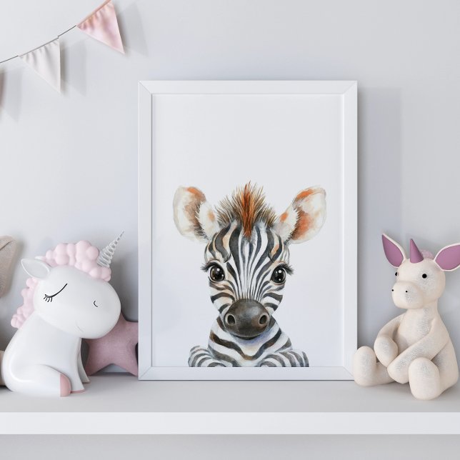 Söt akvarellbebis sebra för barnkammardekor poster (Cute Watercolor Baby Zebra Nursery Decor)