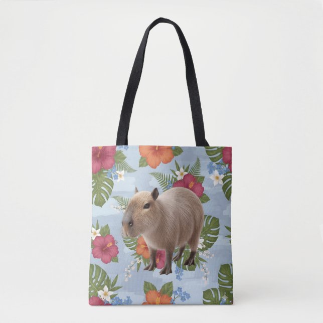 Söt akvarellbild på capybara-djur tygkasse (Framsida)