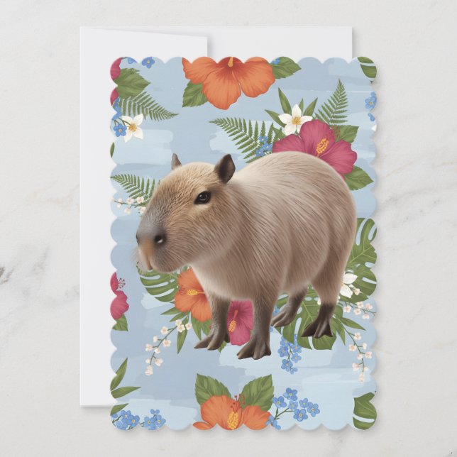 Söt akvarellbild på capybara-djurillustration inbjudningar (Framsida)