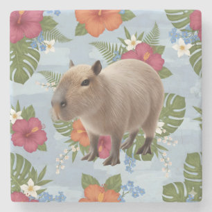 Söt akvarellbild på capybara Djurillustration Stenunderlägg