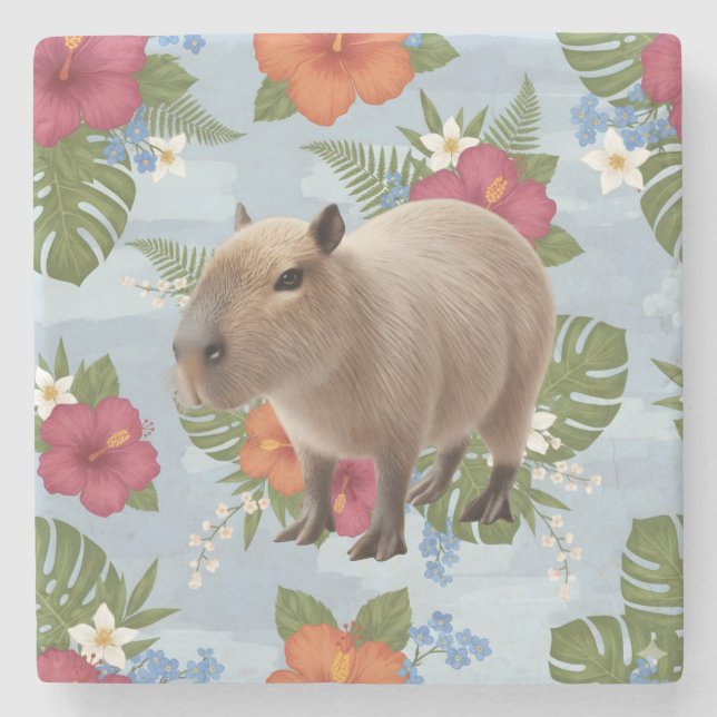Söt akvarellbild på capybara Djurillustration Stenunderlägg (Framsidan)