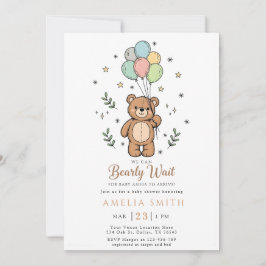 Söt akvarellbjörn Illustration babyshower Inbjudningar