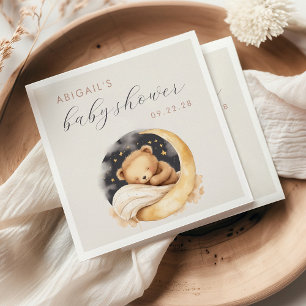 Söt akvarellbjörn över månen - baby shower pappersservett