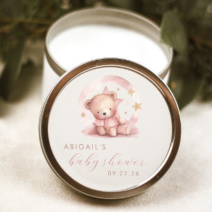 Söt akvarellbjörn Rosa flicka baby shower Runt Klistermärke