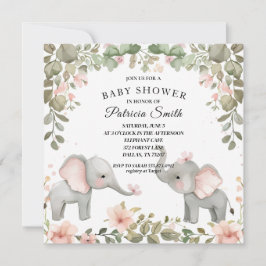 Söt akvarellblomma Elefant Baby Shower Inbjudningar