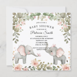 Söt akvarellblomma Elefant Baby Shower Inbjudningar