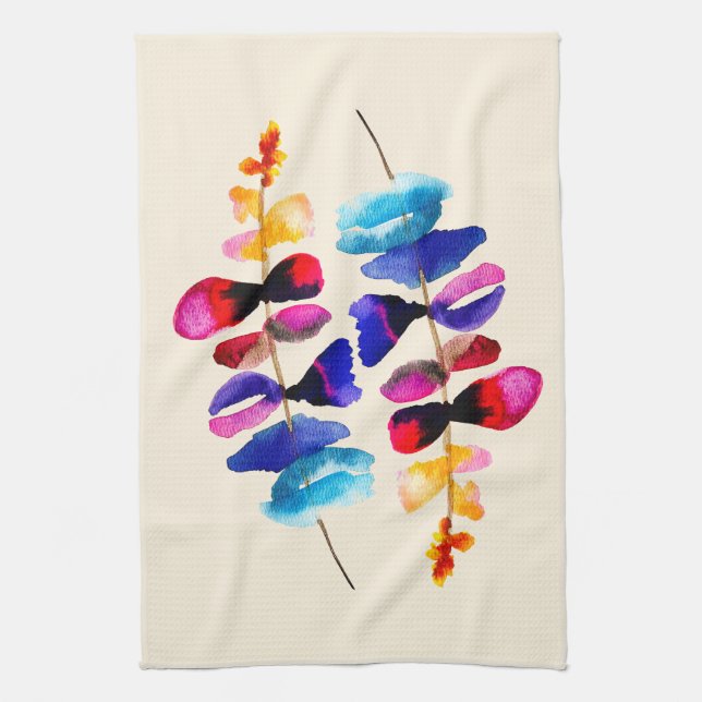 Söt akvarellblommig design kökshandduk (Vertikal)