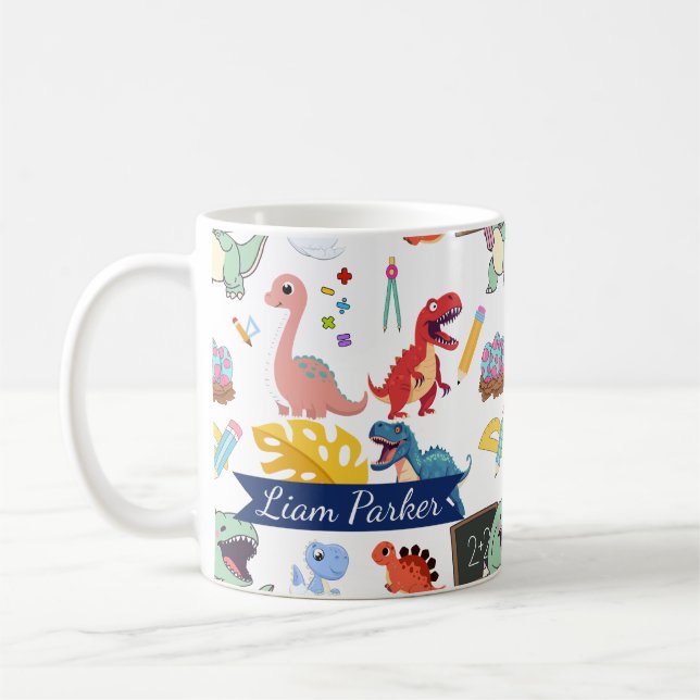 Söt akvarelldinosaurie Personlig för barn Kaffemugg (Vänster)