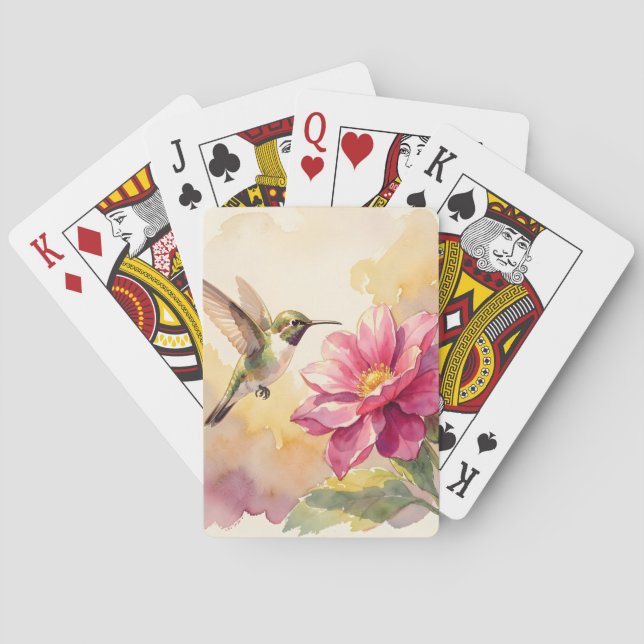 Söt akvarellfågel och blomma casinokort (Baksidan)