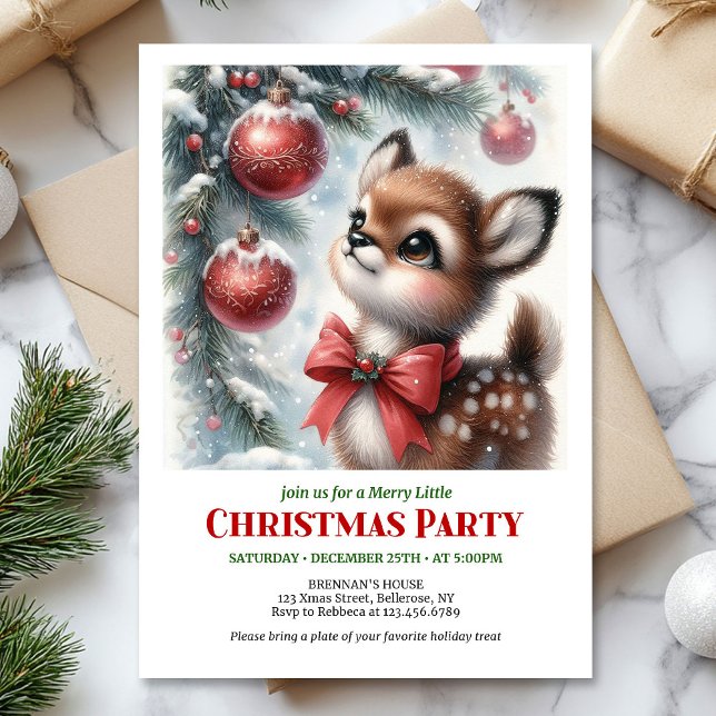 Söt akvarellfawn snöig skog lugn vinter  inbjudningar (Cute watercolor fawn snowy forest serene winter scene Christmas invite

)