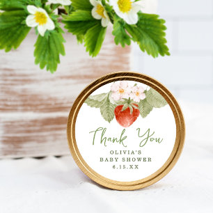 Söt akvarelljordbärs-babyshowerpresent runt klistermärke
