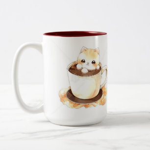 Söt akvarellkatt i kaffekopp Personlig mugg