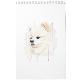 Söt akvarellmålning av pomeranianhund kalender