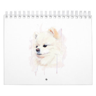 Söt akvarellmålning av pomeranianhund kalender