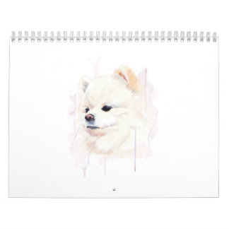 Söt akvarellmålning av pomeranianhund kalender