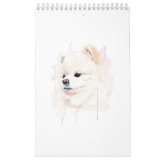 Söt akvarellmålning av pomeranianhund kalender