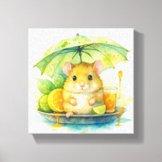 Söt akvarellmus under paraply Canvas Art !