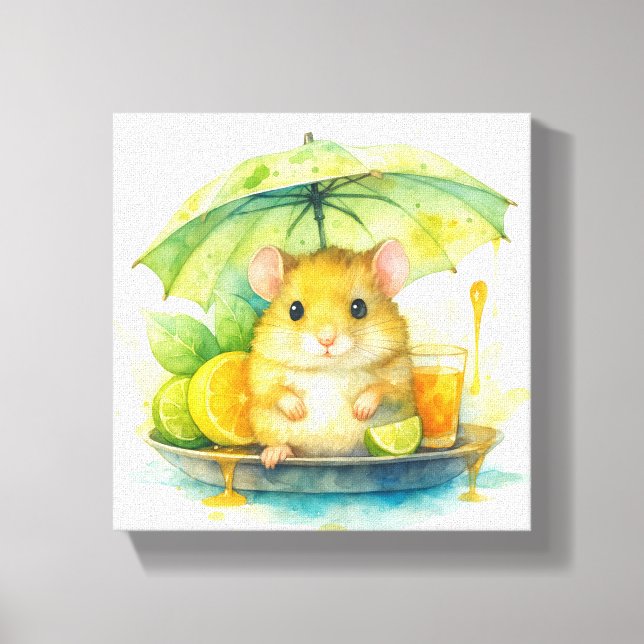 Söt akvarellmus under paraply Canvas Art ! (Framsida)