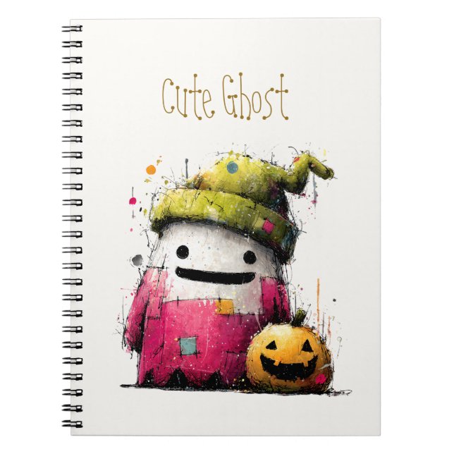 Söt akvarellpatchwork-spök Halloween Anteckningsbok (Framsidan)