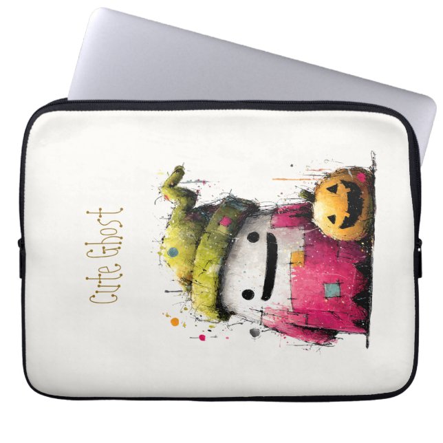 Söt akvarellpatchwork-spök Halloween Laptop Fodral (Framsidan)