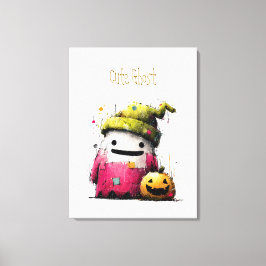 Söt akvarellpatchwork-spöke Halloween Canvastryck