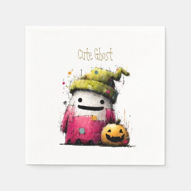 Söt akvarellpatchwork-spökhalloween pappersservett (Framsidan)