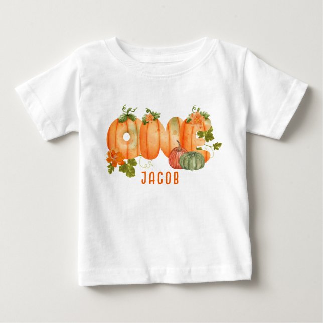 Söt akvarellpumpa 1-års födelsedag Höstpumpor T Shirt (Framsida)