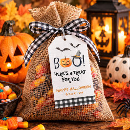Söt akvarellpumpa BOO Glad Halloween Presentetikett