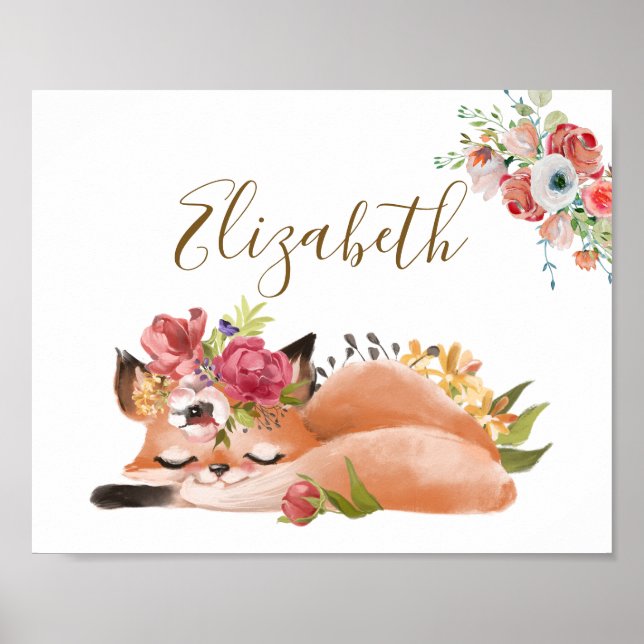 Söt akvarellräv baby personlig poster (Framsidan)