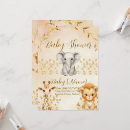 Söt akvarellsafari-baby shower-inbjudan