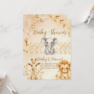 Söt akvarellsafari-baby shower-inbjudan
