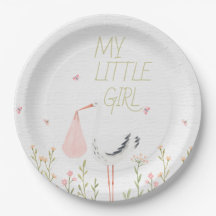 Söt akvarellstork - "Min lilla flicka" Baby