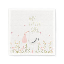Söt akvarellstork - "Min lilla flicka" Baby