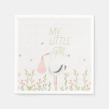 Söt akvarellstork - "Min lilla flicka" Baby