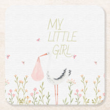 Söt akvarellstork - "Min lilla flicka" Baby