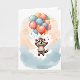 Söt akvarelltvättbjörn Färgglada ballonger Blank Kort