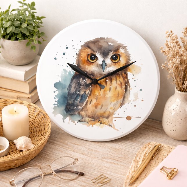 Söt akvarelluggla stor klocka (Skapare uppladdad)