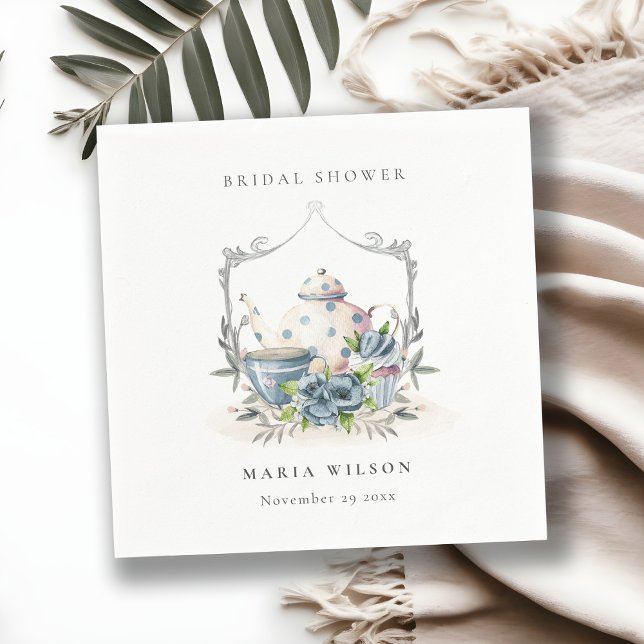 Söt akvatisk blå blomkruka Bröllopsdusch Pappersservett (Skapare uppladdad)