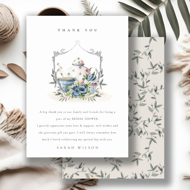 Söt akvatisk blå blomkruksvapen bröllopsdusch tack kort (Skapare uppladdad)