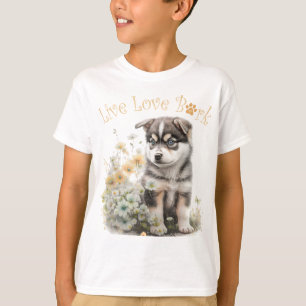 Söt Alaskan Malamute Hund Blommig T Shirt