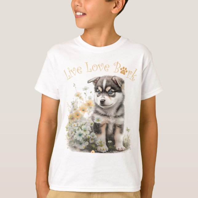 Söt Alaskan Malamute Hund Blommig T Shirt (Framsida)